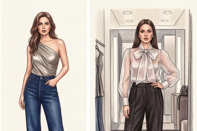 Нарядные топы и блузы: как носить с джинсами и обычными брюками - 3