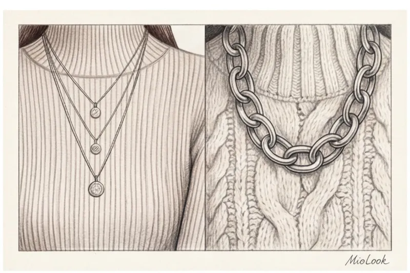 Какие украшения носить с водолазкой и объемным свитером - 2