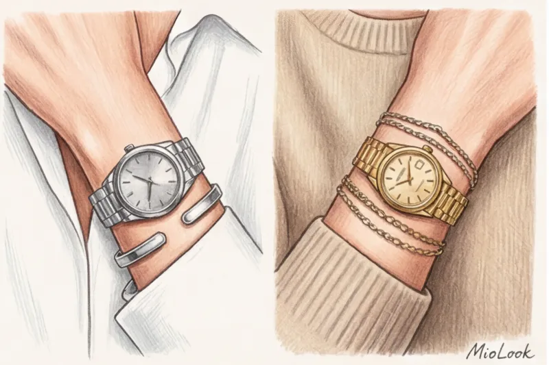 Как стильно носить часы с браслетами на одной руке - 4