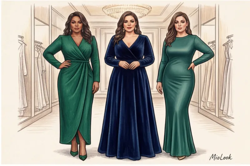 Закрытые нарядные платья для полных женщин: фасоны, которые стройнят - 9