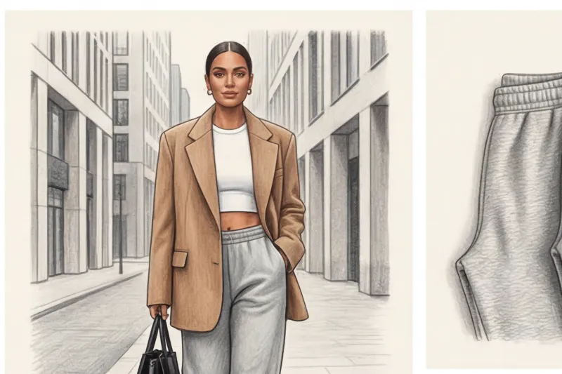 Women's sweatpants with a jacket: a play on contrasts