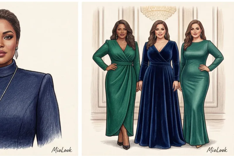 Закрытые нарядные платья для полных женщин: фасоны, которые стройнят - 2