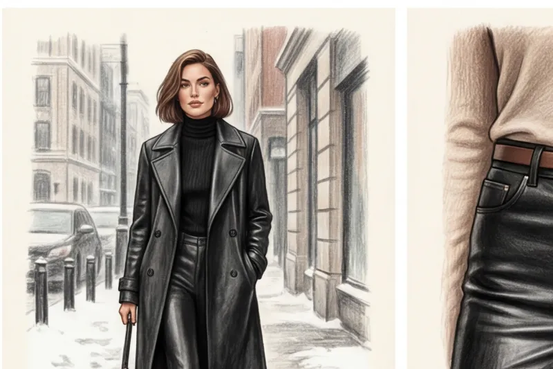 What to wear with leather in winter: leather, suede, fur