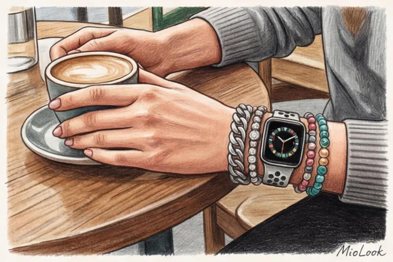 Как стильно носить часы с браслетами на одной руке - 5