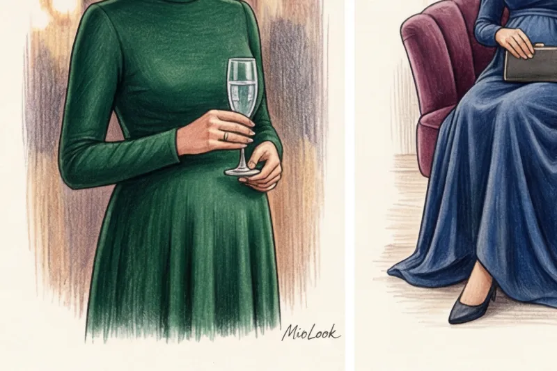 Скромно и удобно: закрытые вечерние платья для беременных - 7