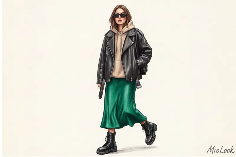 Худи с кожаной курткой: дерзкие повседневные образы - 3