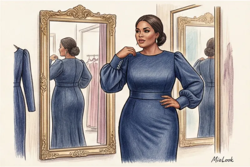 Закрытые нарядные платья для полных женщин: фасоны, которые стройнят - 5