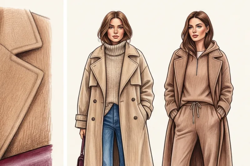 Осенний кэжуал: уютные повседневные образы с пальто, тренчами и свитером - 3