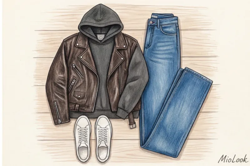 Худи с кожаной курткой: дерзкие повседневные образы - 6