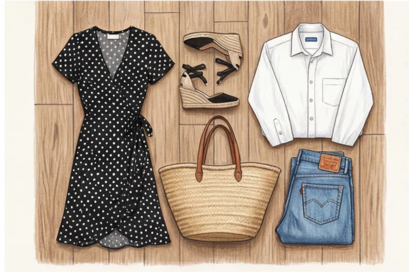 Летний стиль парижанок: платья с запахом, эспадрильи и соломенные сумки - 6