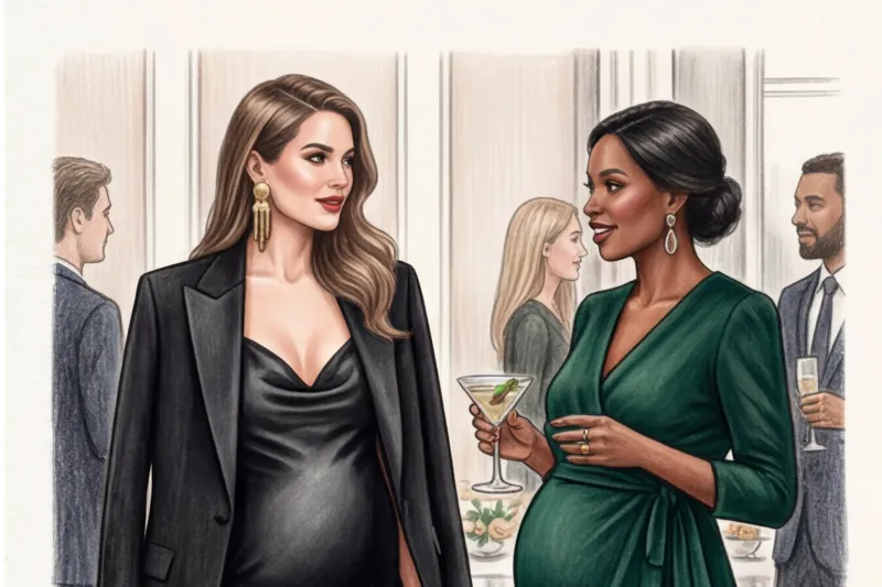 Новогодние и корпоративные наряды: блеск, бархат и комфорт для будущих мам - 3