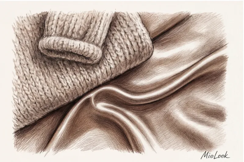 Игра на контрастах: как стильно сочетать нежный шелк с объемным трикотажем - 7