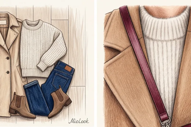 Осенний кэжуал: уютные повседневные образы с пальто, тренчами и свитером - 2