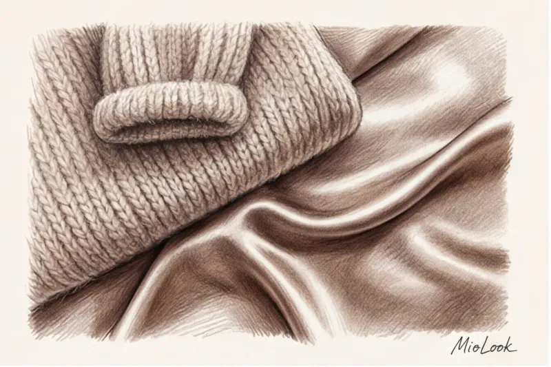 Игра на контрастах: как стильно сочетать нежный шелк с объемным трикотажем - 1