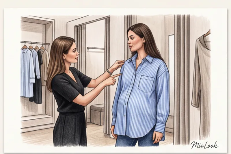 Стильные образы с обычной рубашкой для беременных - 2