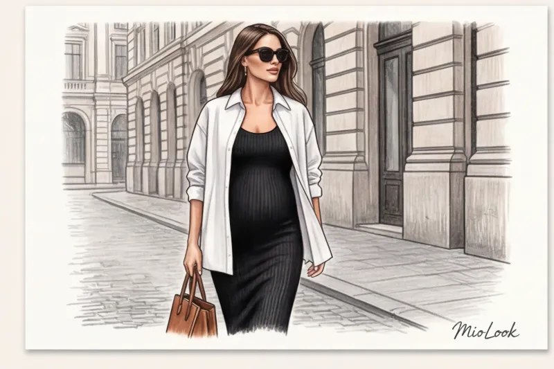 Стильные образы с обычной рубашкой для беременных - 7