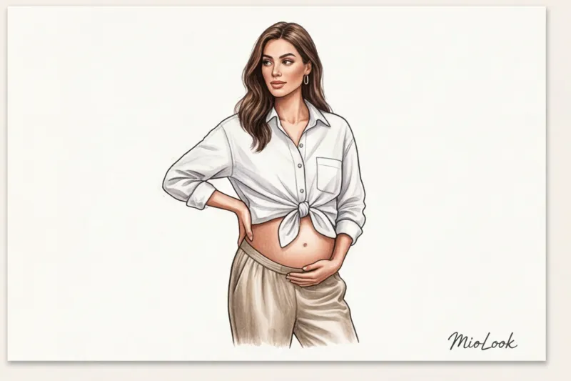 Стильные образы с обычной рубашкой для беременных - 9