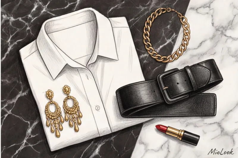 Обычная белая рубашка: вечерняя стилизация с помощью украшений и поясов - 6