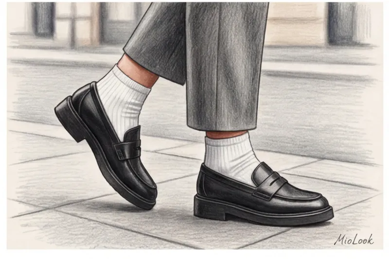 Как стильно носить носки с туфлями, лоферами и босоножками - 8