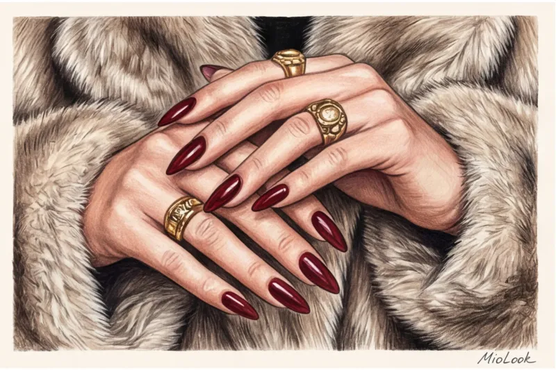Маникюр в стиле Mob Wife: френч, красные оттенки и экстремальная длина - 7