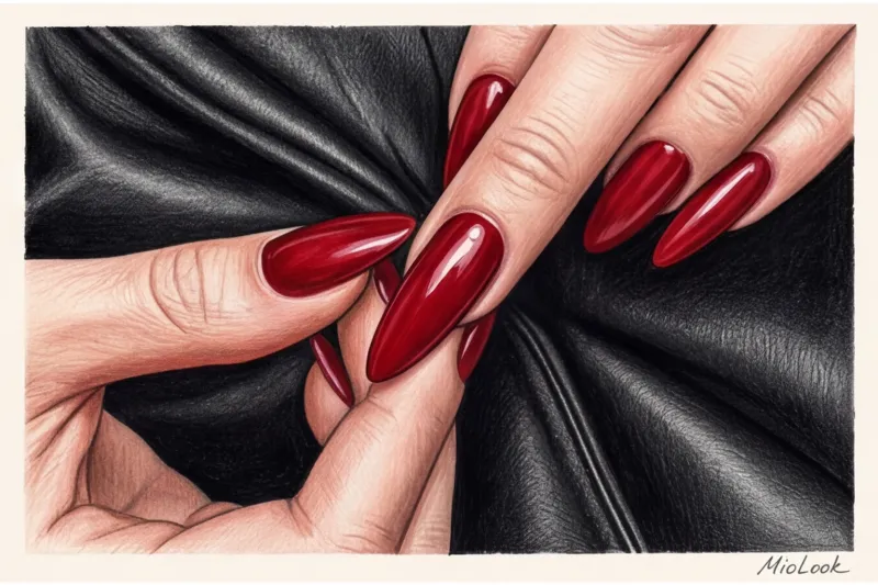 Маникюр в стиле Mob Wife: френч, красные оттенки и экстремальная длина - 8