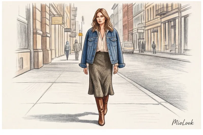 Сочетание фактур в многослойности: шелк, гладкая кожа, грубая шерсть и деним - 8