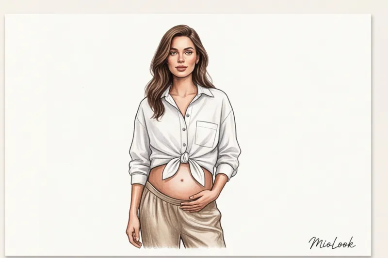 Стильные образы с обычной рубашкой для беременных - 3