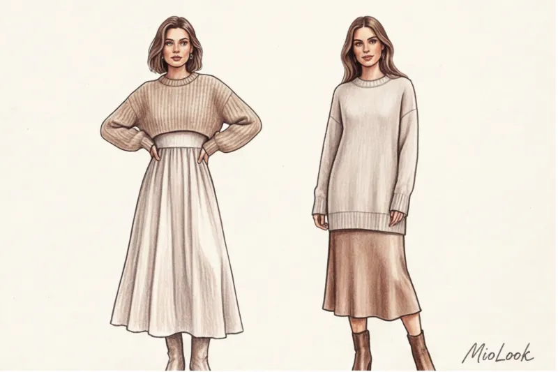 Свитер поверх платья: как правильно сочетать фактуры и длины - 1