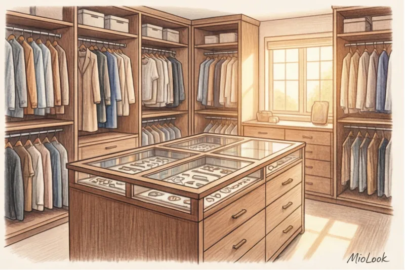 Остров в гардеробной: кому нужен и какие размеры выбрать