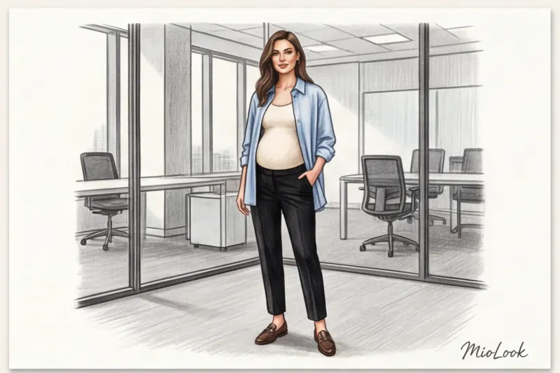 Стильные образы с обычной рубашкой для беременных - 5