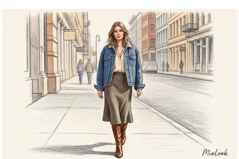 Сочетание фактур в многослойности: шелк, гладкая кожа, грубая шерсть и деним - 2