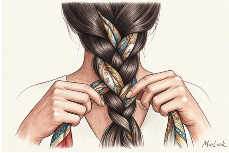 Платок в волосах: стильные идеи и способы вплетения в прическу - 3