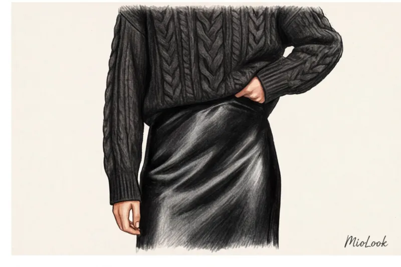 Сочетание фактур в многослойности: шелк, гладкая кожа, грубая шерсть и деним - 7