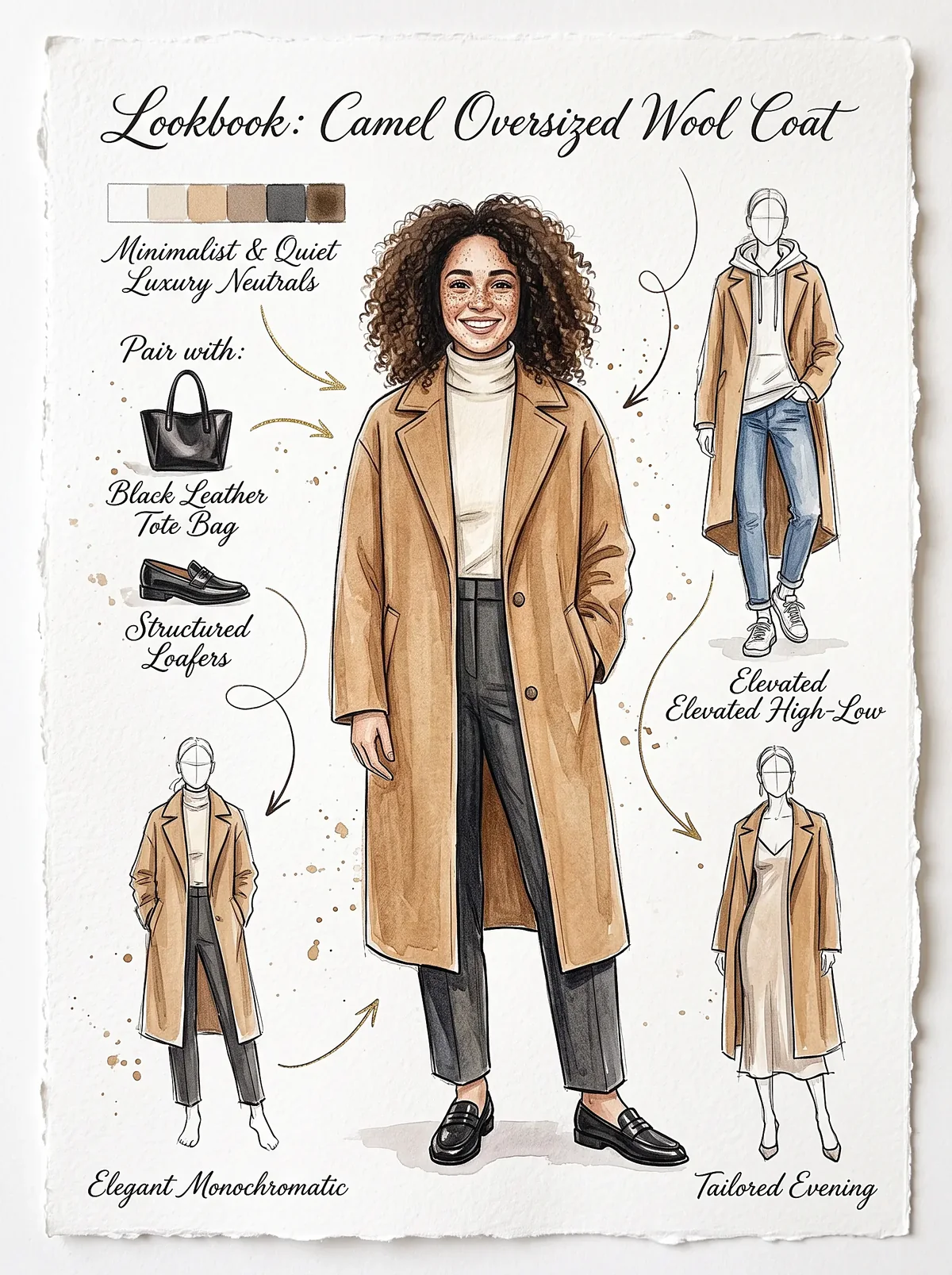 A real lookbook for the coat above — office, high-low, monochrome and evening versions